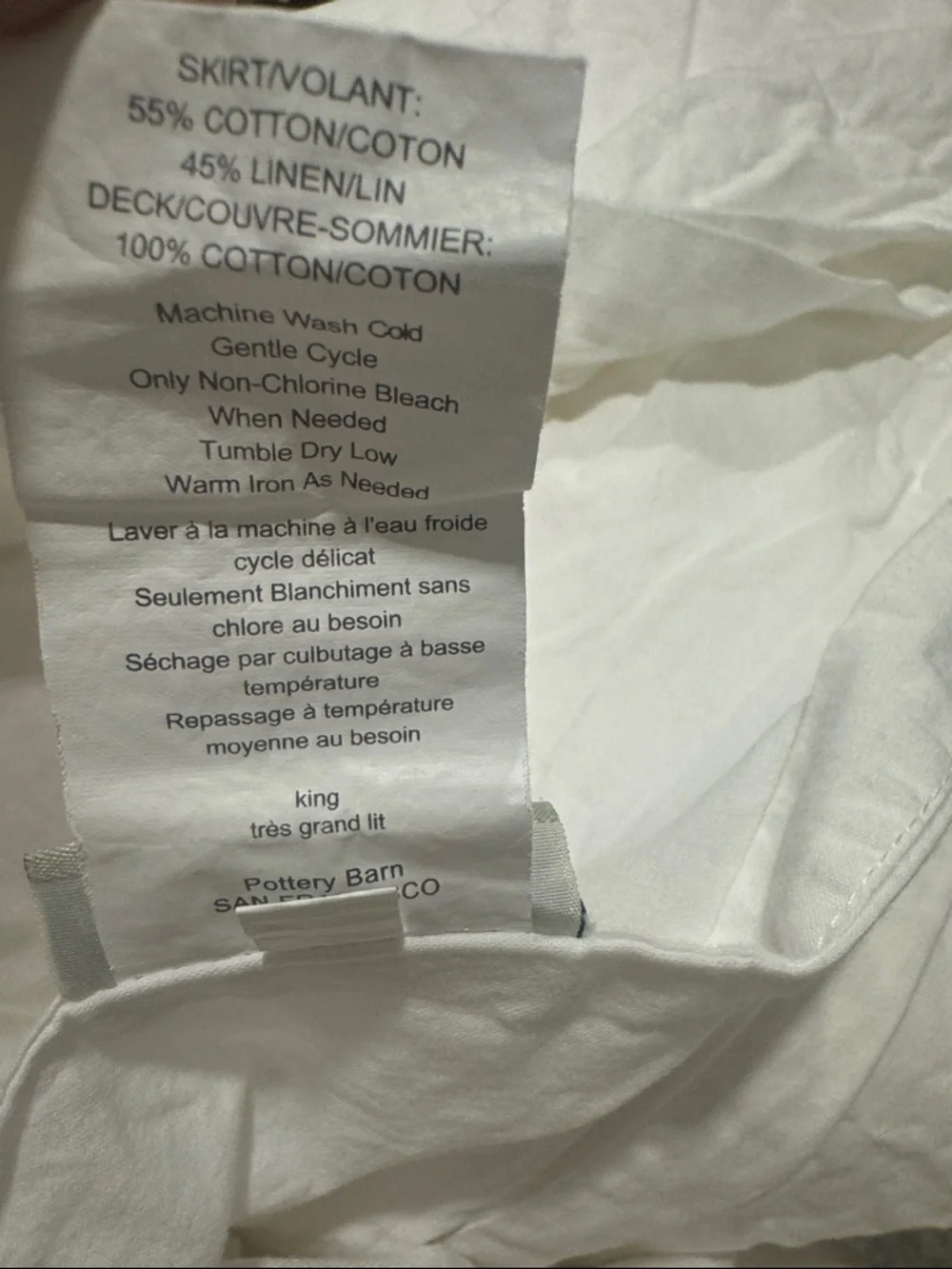 Pottery Barn Cotton  / Linen Bed Skirt With Side Pleats 14”’/ KiNG Size